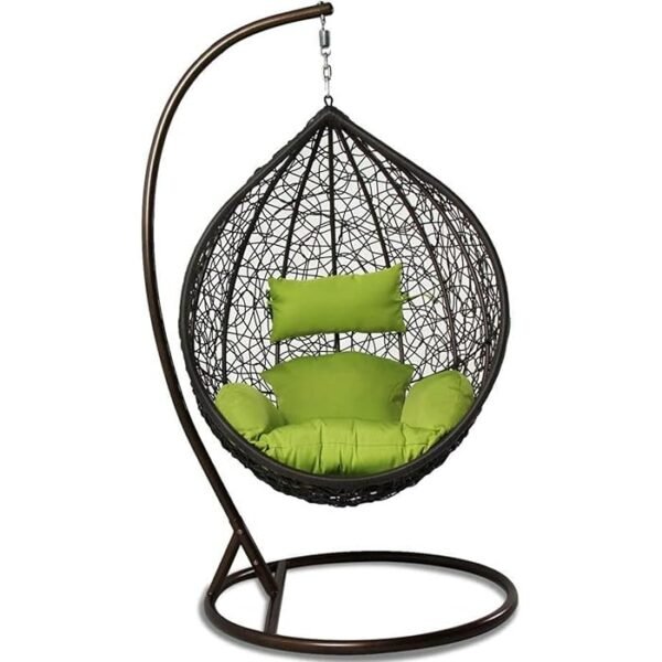 IIOF Outdoor/Indoor/Balcony/Garden/Patio Swing Chair with Stand and Cushion Set (Black and Green)