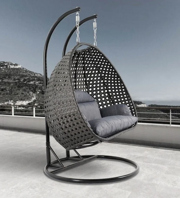 IIOF Outdoor/Balcony/Garden Furniture Double Seater Hanging Swing Chair with Stand (Black )