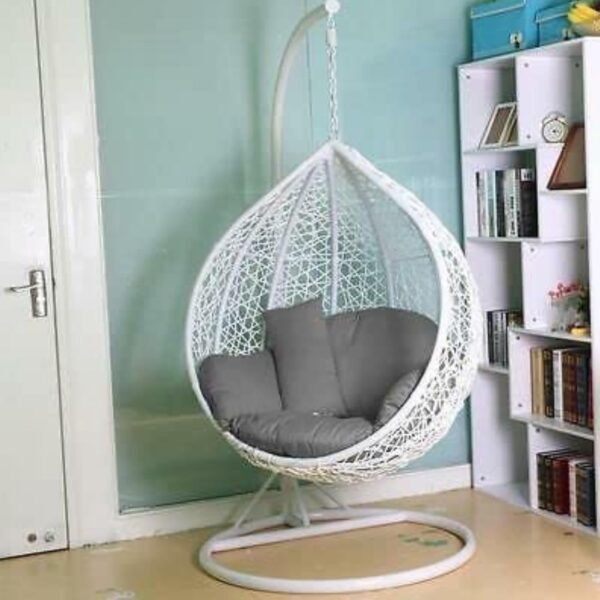 IIOF Indoor/Outdoor Hanging Swing Chair with Stand and Cushion (white & grey) - Image 3