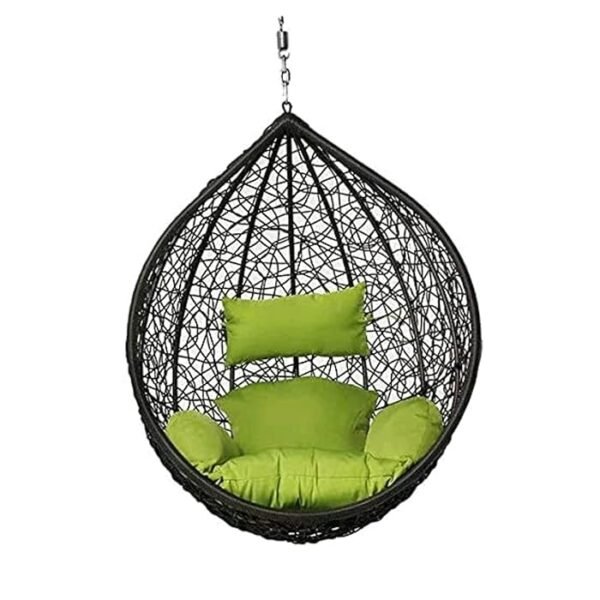 IIOF Outdoor/Indoor/Balcony/Garden/Patio Swing Chair with Stand and Cushion Set (Black and Green) - Image 3