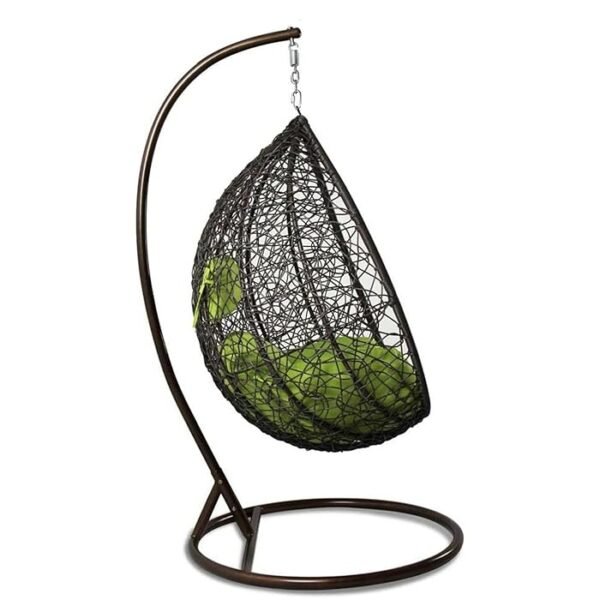 IIOF Outdoor/Indoor/Balcony/Garden/Patio Swing Chair with Stand and Cushion Set (Black and Green) - Image 2