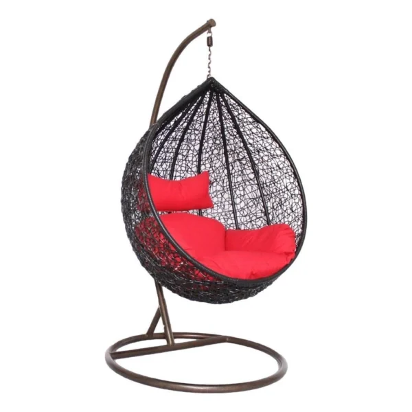 IIOF Indoor/Outdoor Hanging Swing Chair with Stand and Cushion (black & red)