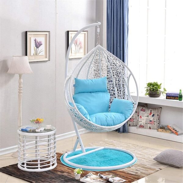 IIOF Indoor/Outdoor Hanging Swing Chair with Stand and Cushion (White & Sky Blue)