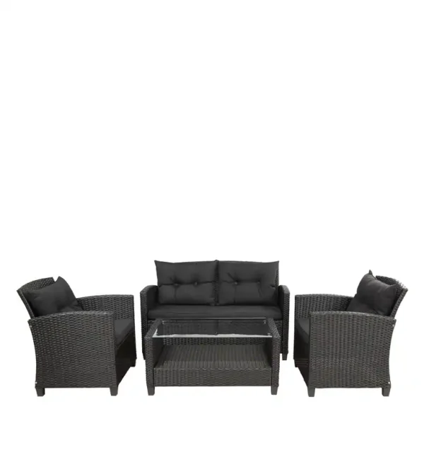 Bologna Wicker Table and Chair Set in Black Colour with Sofa - Image 2