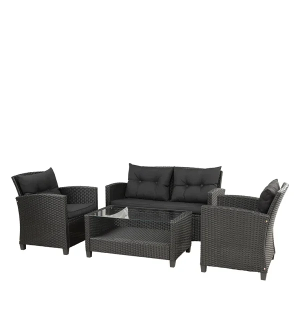 Bologna Wicker Table and Chair Set in Black Colour with Sofa - Image 3