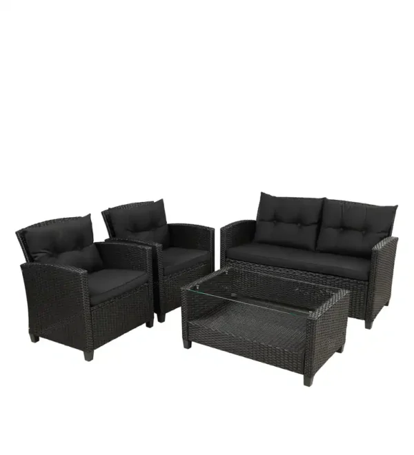 Bologna Wicker Table and Chair Set in Black Colour with Sofa - Image 4