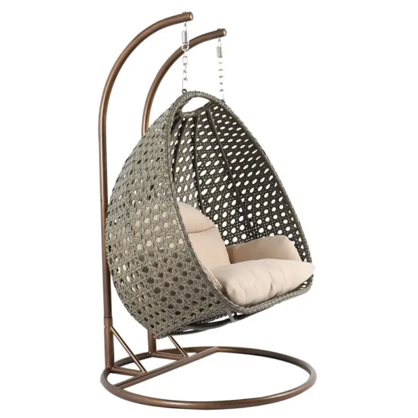 IIOF Outdoor/Balcony/Garden Furniture Double Seater Hanging Swing Chair with Stand (Dark Brown & Cream)). - Image 2