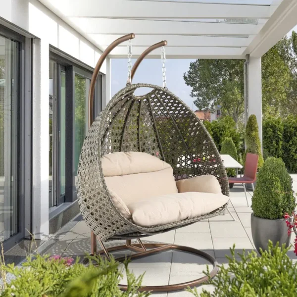 IIOF Outdoor/Balcony/Garden Furniture Double Seater Hanging Swing Chair with Stand (Dark Brown & Cream)). - Image 5