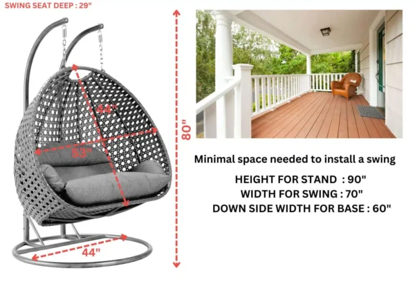 IIOF Outdoor/Balcony/Garden Furniture Double Seater Hanging Swing Chair with Stand (Dark Brown & Cream)). - Image 6