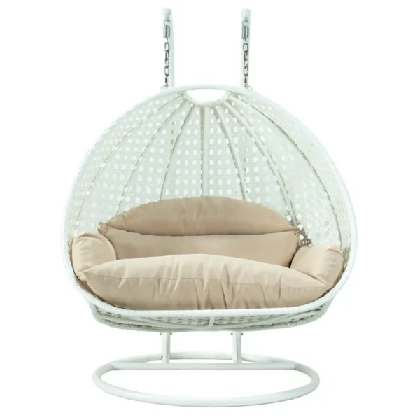 IIOF Outdoor/Balcony/Garden Furniture Double Seater Hanging Swing Chair with Stand (White & Cream). - Image 4