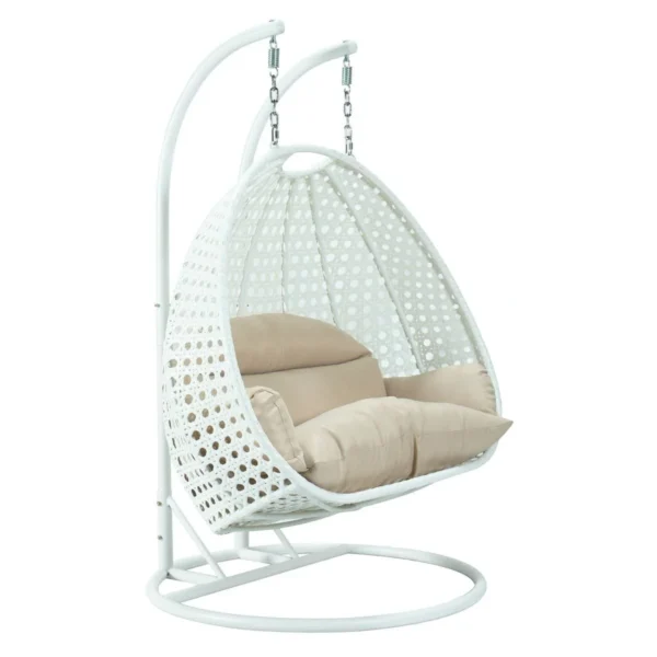 IIOF Outdoor/Balcony/Garden Furniture Double Seater Hanging Swing Chair with Stand (White & Cream). - Image 3