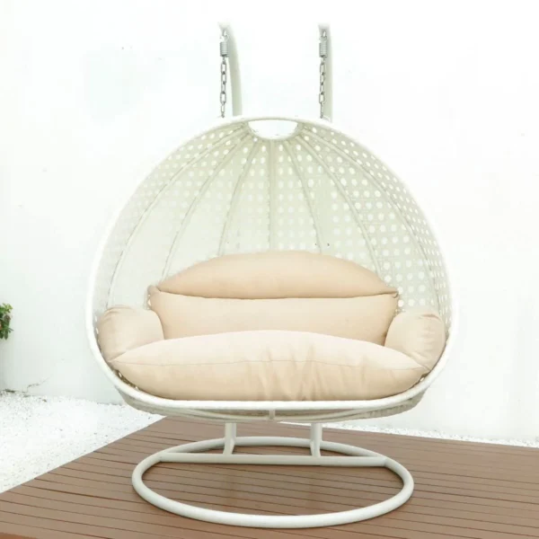 IIOF Outdoor/Balcony/Garden Furniture Double Seater Hanging Swing Chair with Stand (White & Cream). - Image 2