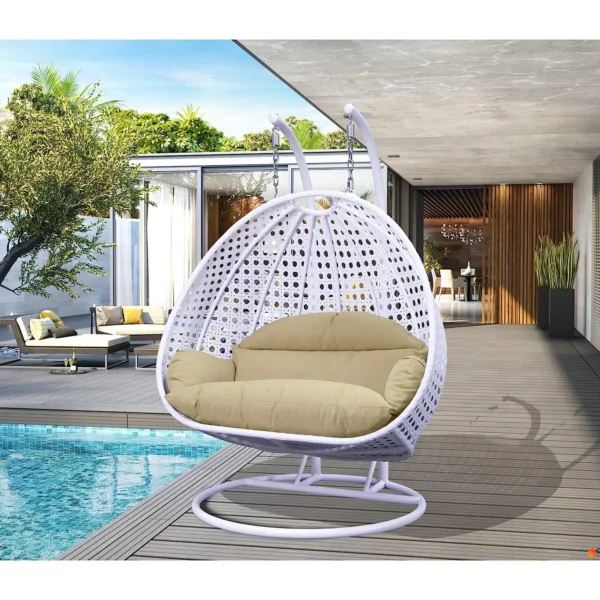 IIOF Outdoor/Balcony/Garden Furniture Double Seater Hanging Swing Chair with Stand (White & Cream).