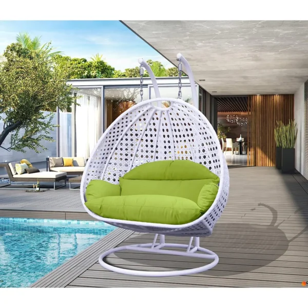 IIOF Outdoor/Balcony/Garden Furniture Double Seater Hanging Swing Chair with Stand (White & Green)). - Image 2