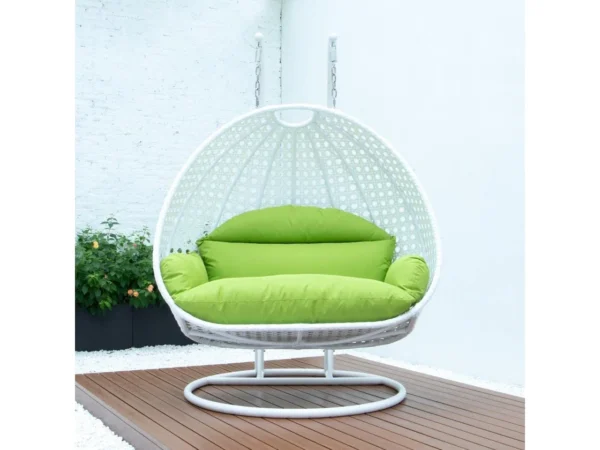 IIOF Outdoor/Balcony/Garden Furniture Double Seater Hanging Swing Chair with Stand (White & Green)). - Image 3