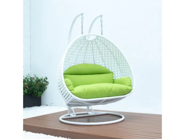 IIOF Outdoor/Balcony/Garden Furniture Double Seater Hanging Swing Chair with Stand (White & Green)).