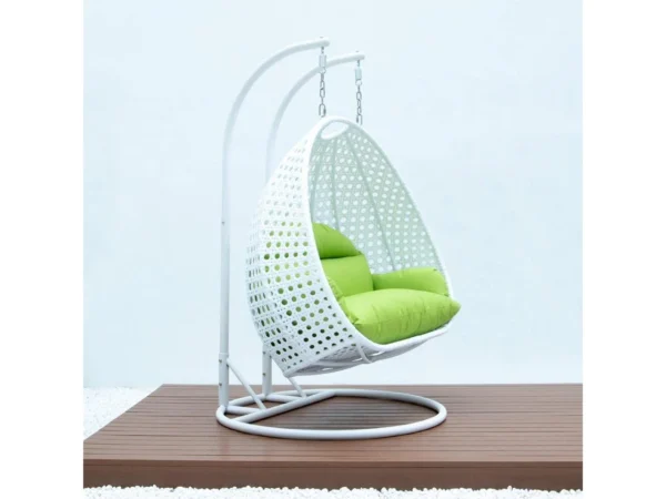 IIOF Outdoor/Balcony/Garden Furniture Double Seater Hanging Swing Chair with Stand (White & Green)). - Image 5