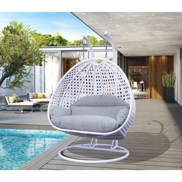 IIOF Outdoor/Balcony/Garden Furniture Double Seater Hanging Swing Chair with Stand (White & Grey)).