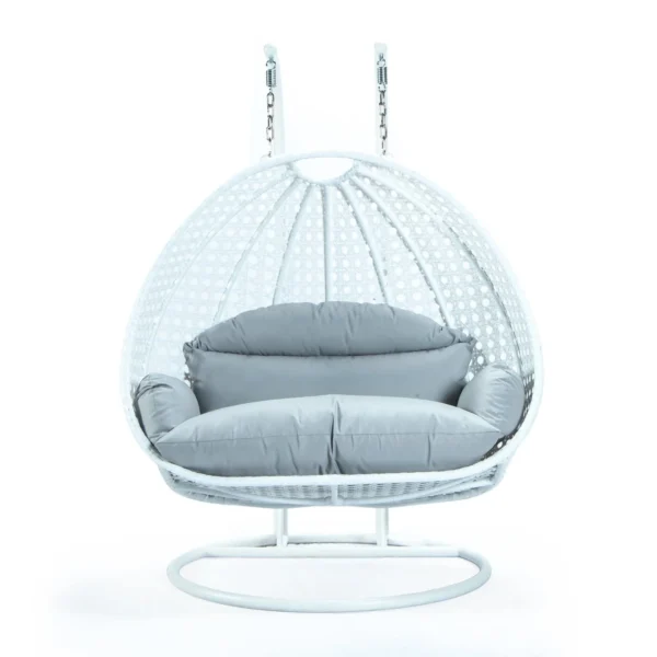 IIOF Outdoor/Balcony/Garden Furniture Double Seater Hanging Swing Chair with Stand (White & Grey)). - Image 2