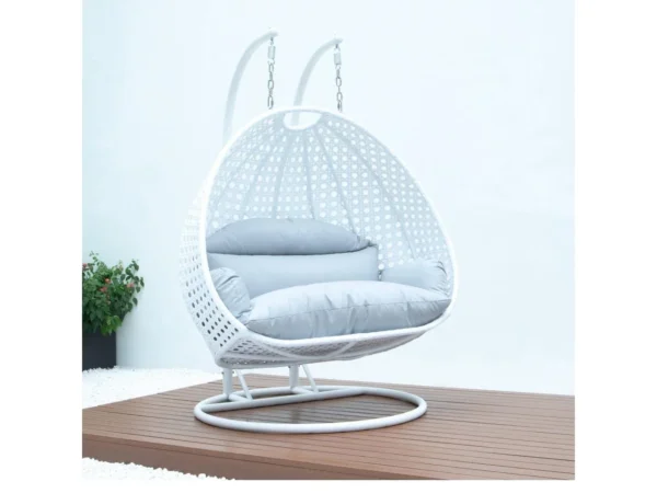 IIOF Outdoor/Balcony/Garden Furniture Double Seater Hanging Swing Chair with Stand (White & Grey)). - Image 4