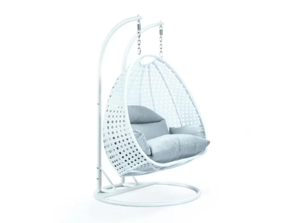 IIOF Outdoor/Balcony/Garden Furniture Double Seater Hanging Swing Chair with Stand (White & Grey)). - Image 3