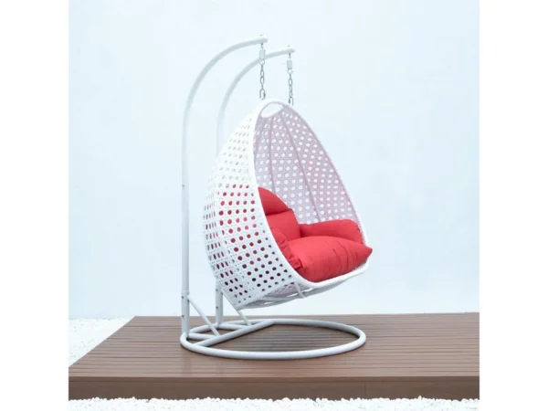 IIOF Outdoor/Balcony/Garden Furniture Double Seater Hanging Swing Chair with Stand (White & Red)).