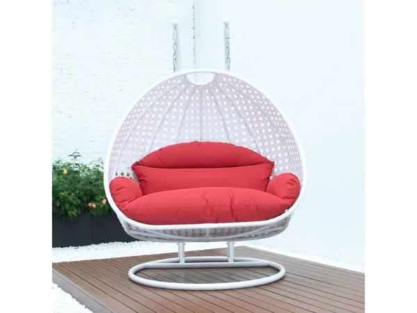 IIOF Outdoor/Balcony/Garden Furniture Double Seater Hanging Swing Chair with Stand (White & Red)). - Image 2