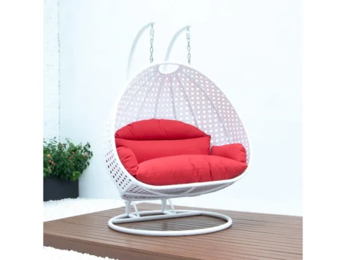 IIOF Outdoor/Balcony/Garden Furniture Double Seater Hanging Swing Chair with Stand (White & Red)). - Image 5