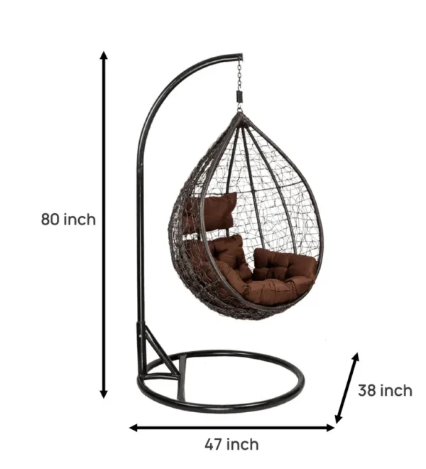 IIOF Outdoor/Indoor/Balcony/Garden Swing Chair with Stand and Cushion Set (Dark Brown & brown) ) - Image 3