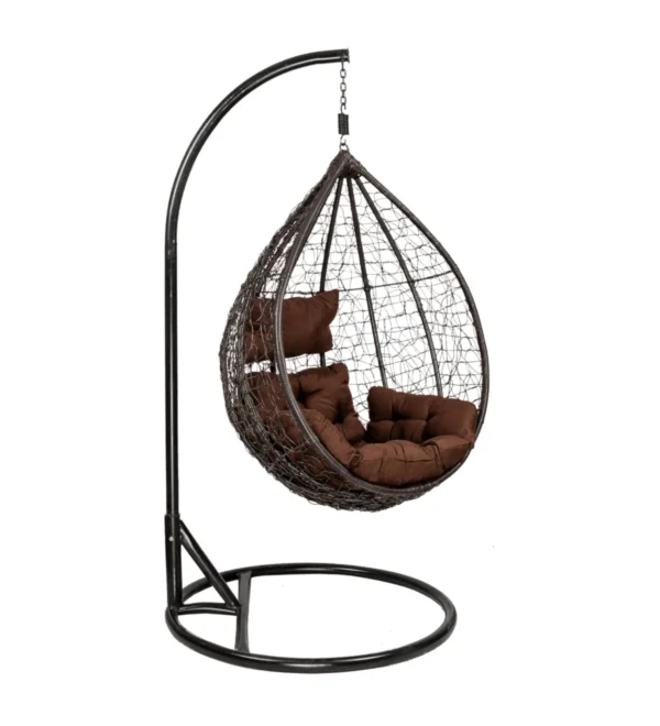 IIOF Outdoor/Indoor/Balcony/Garden Swing Chair with Stand and Cushion Set (Dark Brown & brown) )