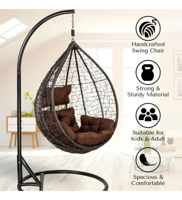 IIOF Outdoor/Indoor/Balcony/Garden Swing Chair with Stand and Cushion Set (Dark Brown & brown) ) - Image 6