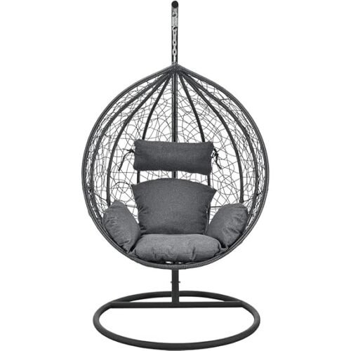 IIOF Outdoor/Indoor/Balcony/Garden/Patio Swing Chair with Stand and Cushion Set (Black and Grey). - Image 3