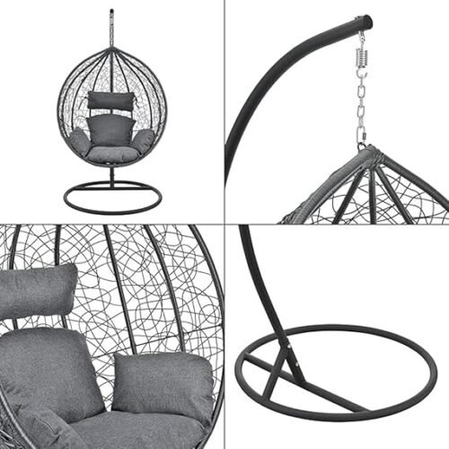 IIOF Outdoor/Indoor/Balcony/Garden/Patio Swing Chair with Stand and Cushion Set (Black and Grey). - Image 4