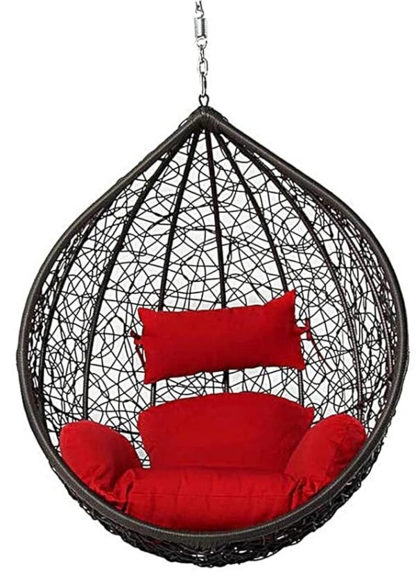 IIOF Hammock hanging swing chair with red cushion for Outdoor/Indoor/Balcony without Stand Set (Black and Red)