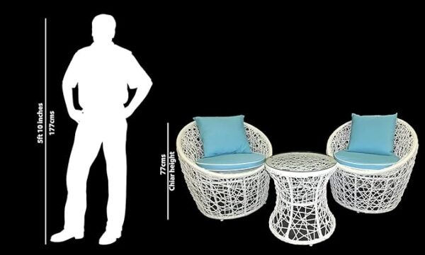 Rattan Wicker Outdoor 2 Seater Patio Table and Chair Set Multipurpose Garden Coffee Table Set Furniture with 1 Table and 2 Chairs (White) - Image 4