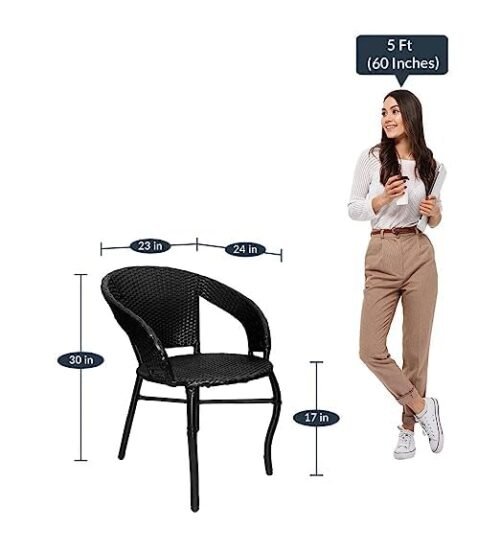IIOF-D-12-4CHAIR+1TABLE Garden Patio Seating with Rectangle Table Set Balcony Outdoor Furniture (Black) - Image 6
