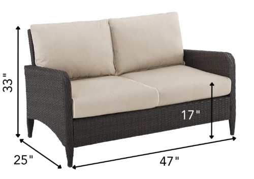 IIOF Wicker Patio 2 seater Sofa with Cushion (Dark Brown/Cream) - Image 3