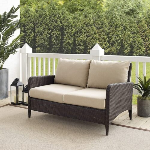 IIOF Wicker Patio 2 seater Sofa with Cushion (Dark Brown/Cream) - Image 5