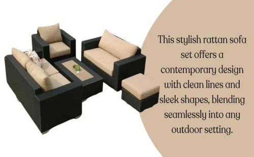 IIOF 6 Piece Outdoor HDPE Wicker Sectional Sofa Conversation Set with Center Table and Ottoman(Black & Cream) - Image 4