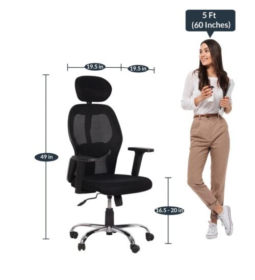 IIOF New York Superb Office Chair, High Back Mesh Ergonomic Home Office Desk Chair with 2D Adjustable Armrests & Lumbar Support, Knee-Tilt Mechanism & Heavy Duty Metal Base. - Image 4