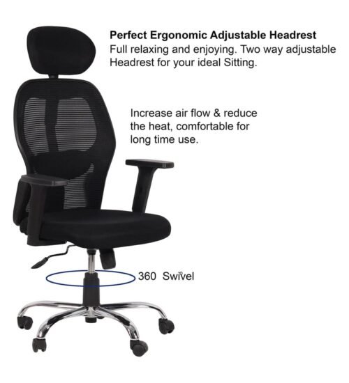 IIOF New York Superb Office Chair, High Back Mesh Ergonomic Home Office Desk Chair with 2D Adjustable Armrests & Lumbar Support, Knee-Tilt Mechanism & Heavy Duty Metal Base. - Image 6