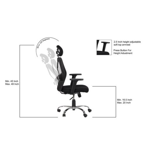 IIOF New York Superb Office Chair, High Back Mesh Ergonomic Home Office Desk Chair with 2D Adjustable Armrests & Lumbar Support, Knee-Tilt Mechanism & Heavy Duty Metal Base. - Image 8