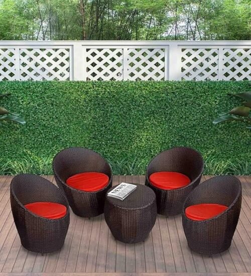 Introducing the IIOF 4-Seater and 1 table Apple Chair Set with Red Cushion.