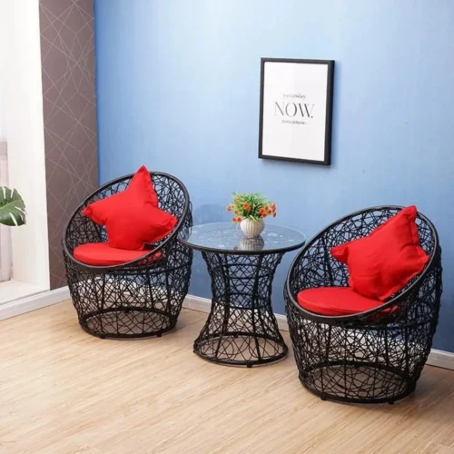 IIOF Rattan wicker Black and Red three piece chair set.