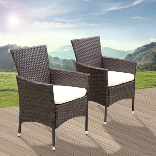 IIOF Dark Brown Patio Dining Chairs Set of 2 with Cream Cushion. - Image 3