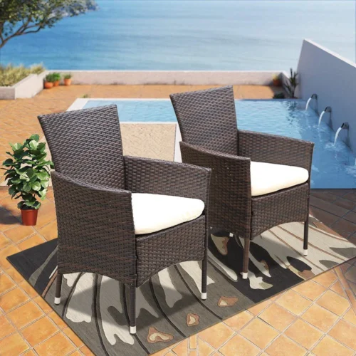 IIOF Dark Brown Patio Dining Chairs Set of 2 with Cream Cushion. - Image 5